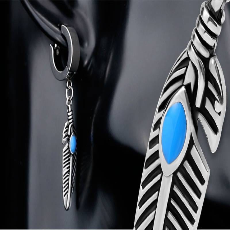THE MEN THING Nose & Ear Ring Pair (Both Ears) FEATHER SILVER - Titanium Steel Hoop Earrings for Men & Boys (2 Pcs)