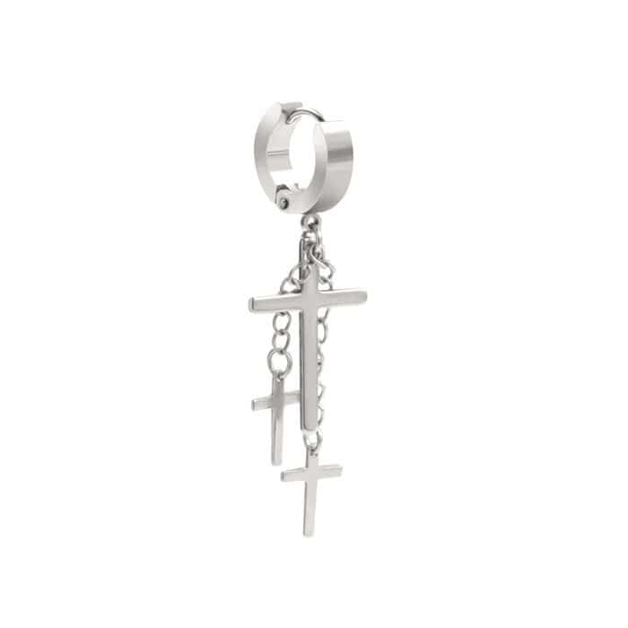 THE MEN THING Nose & Ear Ring Pair (Both Ears) FLARE CROSS SILVER - Titanium Steel Stud Earrings for Men & Boys (2 Pcs)