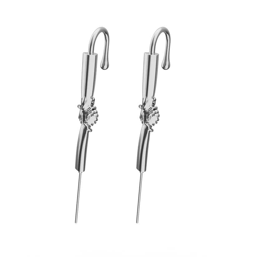 THE MEN THING Nose & Ear Ring Pair (Both Ears) HELPING HAND - Pure Titanium Steel Ear Crawler Hook Pin Cuff Earrings for Men & Boys (2 Pcs)