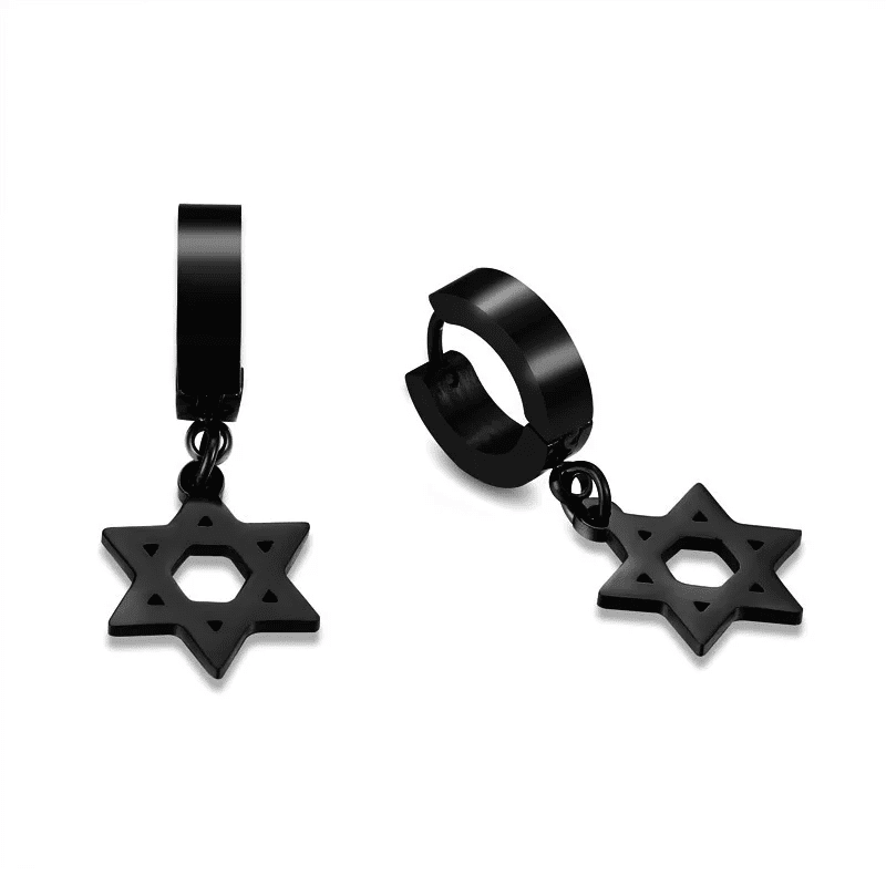 THE MEN THING Nose & Ear Ring Pair (Both Ears) HEXSTAR BLACK - Pure Titanium Steel Ear Hoop Earrings for Men & Boys (2 Pcs)