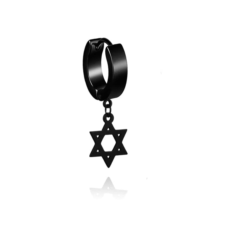 THE MEN THING Nose & Ear Ring Pair (Both Ears) HEXSTAR BLACK - Pure Titanium Steel Ear Hoop Earrings for Men & Boys (2 Pcs)