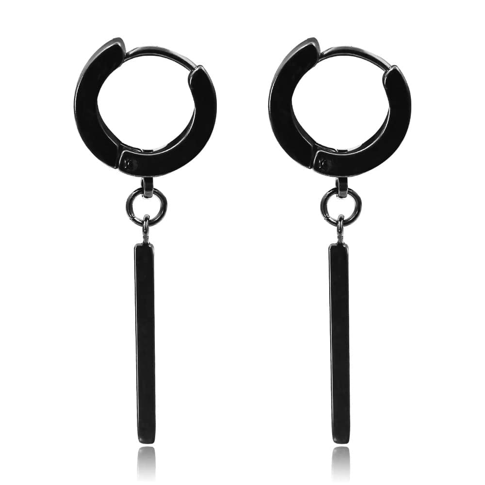 THE MEN THING Nose & Ear Ring Pair (Both Ears) OBLIQUE BLACK - Pure Titanium Steel Ear Hoop Earrings for Men & Boys (2 Pcs)