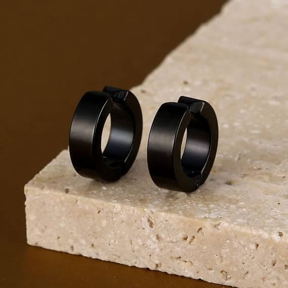 THE MEN THING Nose & Ear Ring Pair (Both Ears) ONYXLOOP - BLACK - Non-Piercing Pure Titanium Steel Earring for Men & Boys (2 pcs)
