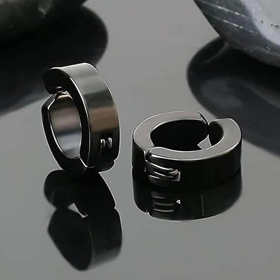 THE MEN THING Nose & Ear Ring Pair (Both Ears) ONYXLOOP - BLACK - Non-Piercing Pure Titanium Steel Earring for Men & Boys (2 pcs)