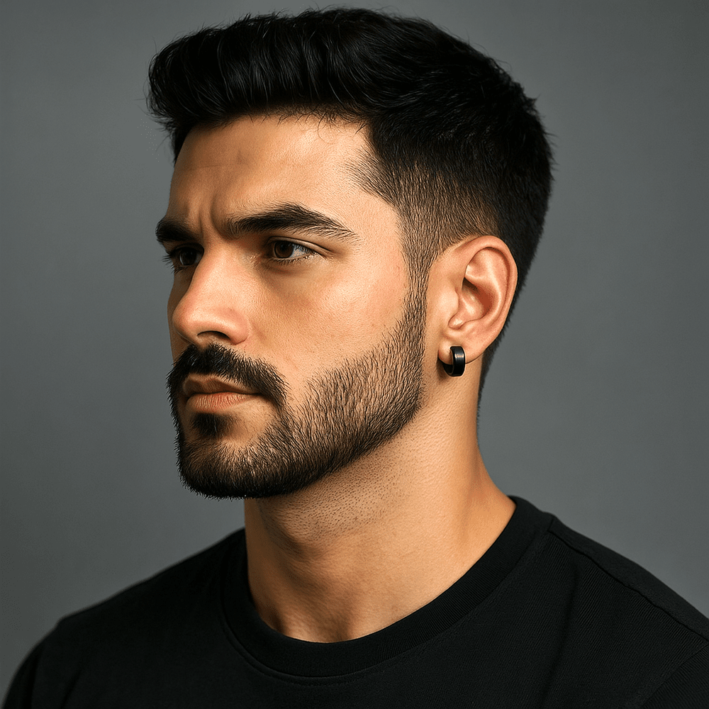 THE MEN THING Nose & Ear Ring Pair (Both Ears) ONYXLOOP - BLACK - Non-Piercing Pure Titanium Steel Earring for Men & Boys (2 pcs)