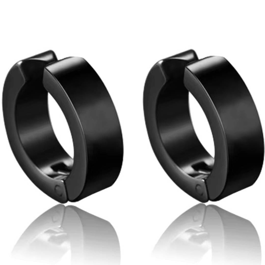 THE MEN THING Nose & Ear Ring Pair (Both Ears) ONYXLOOP - BLACK - Non-Piercing Pure Titanium Steel Earring for Men & Boys (2 pcs)