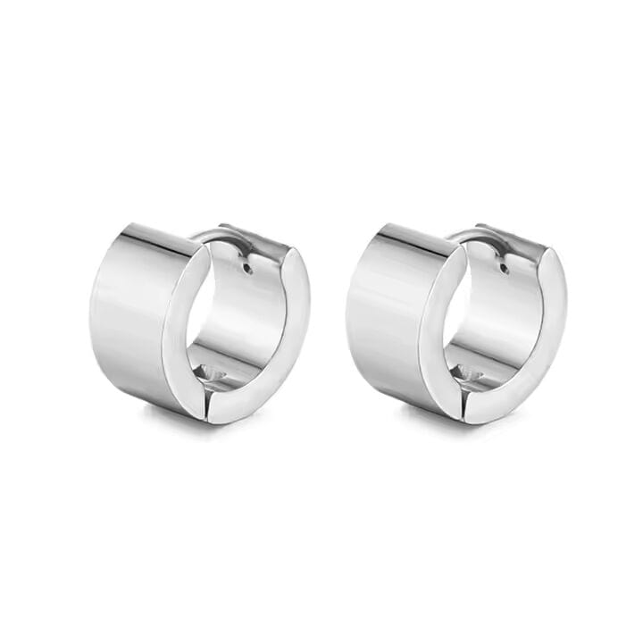 THE MEN THING Nose & Ear Ring Pair (Both Ears) ORIC SILVER - 8mm Titanium Steel Hoop Earrings for Men & Boys (2 Pcs)