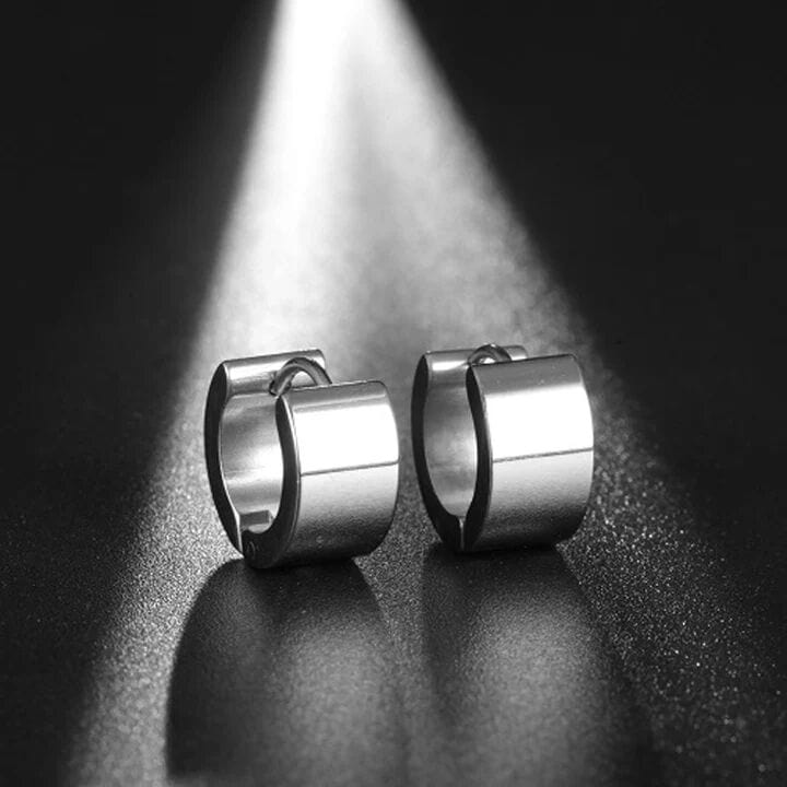THE MEN THING Nose & Ear Ring Pair (Both Ears) ORIC SILVER - 8mm Titanium Steel Hoop Earrings for Men & Boys (2 Pcs)