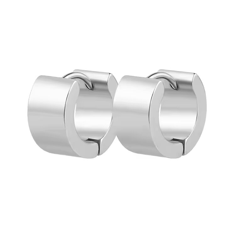 THE MEN THING Nose & Ear Ring Pair (Both Ears) ORIC SILVER - 8mm Titanium Steel Hoop Earrings for Men & Boys (2 Pcs)