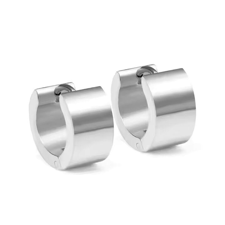 THE MEN THING Nose & Ear Ring Pair (Both Ears) ORIC SILVER - 8mm Titanium Steel Hoop Earrings for Men & Boys (2 Pcs)