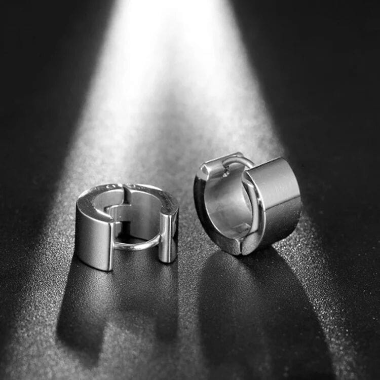 THE MEN THING Nose & Ear Ring Pair (Both Ears) ORIC SILVER - 8mm Titanium Steel Hoop Earrings for Men & Boys (2 Pcs)