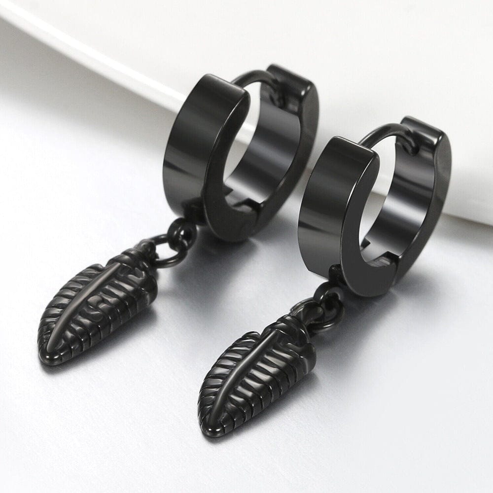 THE MEN THING Nose & Ear Ring Pair (Both Ears) PLUME BLACK - Pure Titanium Steel Ear Hoop Earrings for Men & Boys (2 Pcs)