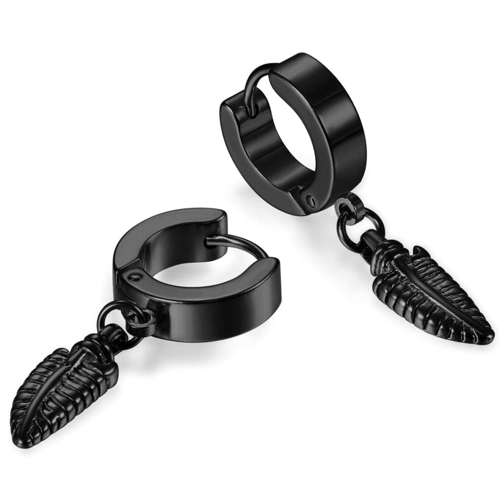THE MEN THING Nose & Ear Ring Pair (Both Ears) PLUME BLACK - Pure Titanium Steel Ear Hoop Earrings for Men & Boys (2 Pcs)