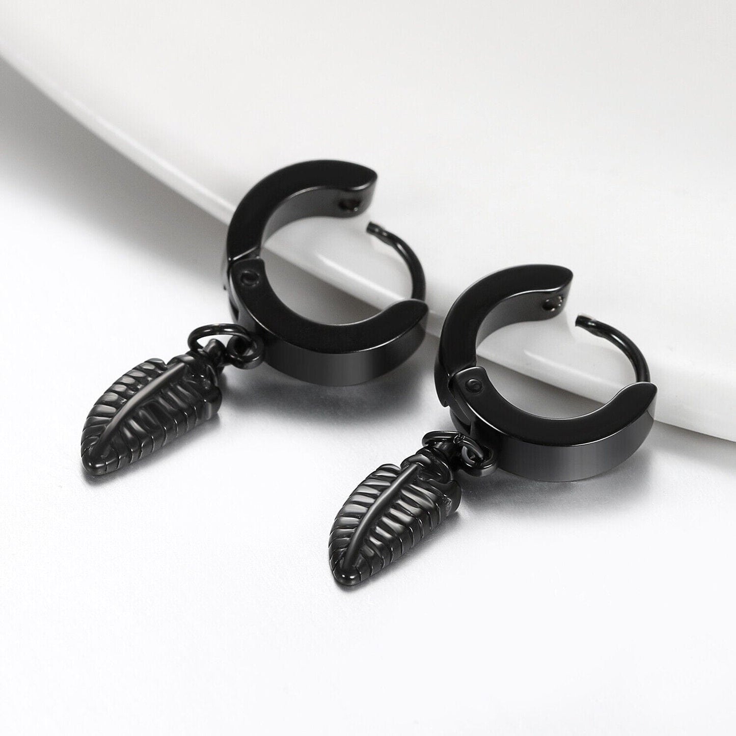 THE MEN THING Nose & Ear Ring Pair (Both Ears) PLUME BLACK - Pure Titanium Steel Ear Hoop Earrings for Men & Boys (2 Pcs)