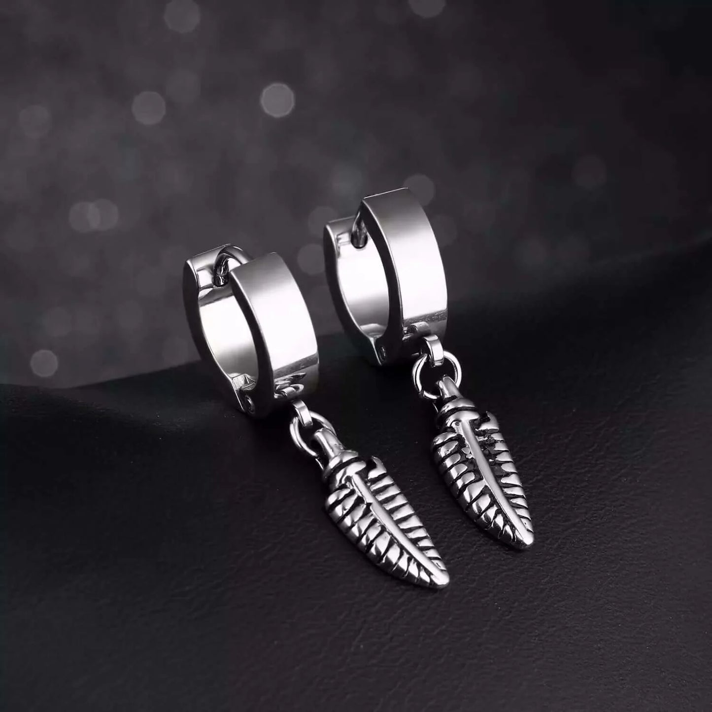THE MEN THING Nose & Ear Ring Pair (Both Ears) PLUME SILVER - Pure Titanium Steel Ear Hoop Earrings for Men & Boys (2 Pcs)