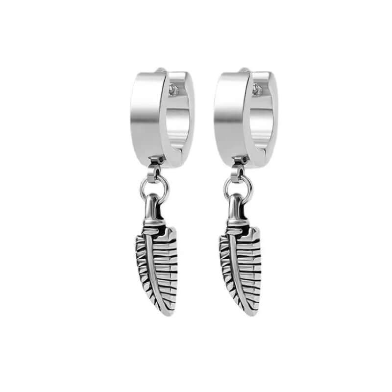 THE MEN THING Nose & Ear Ring Pair (Both Ears) PLUME SILVER - Pure Titanium Steel Ear Hoop Earrings for Men & Boys (2 Pcs)