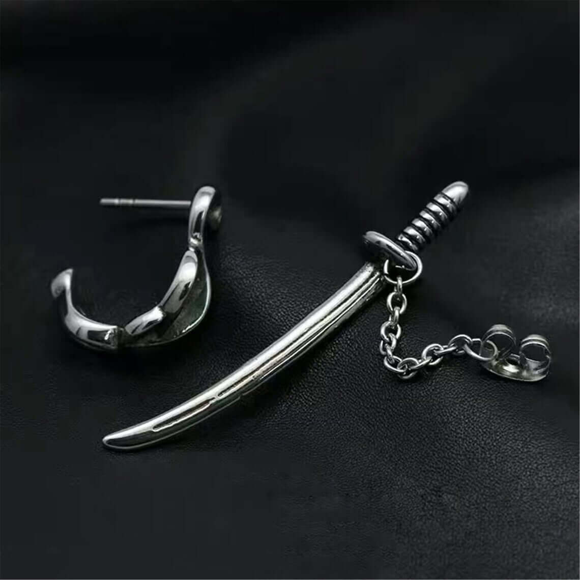 THE MEN THING Nose & Ear Ring Pair (Both Ears) SAMURAI - Titanium Steel Stud Earrings for Men & Boys (2 Pcs)