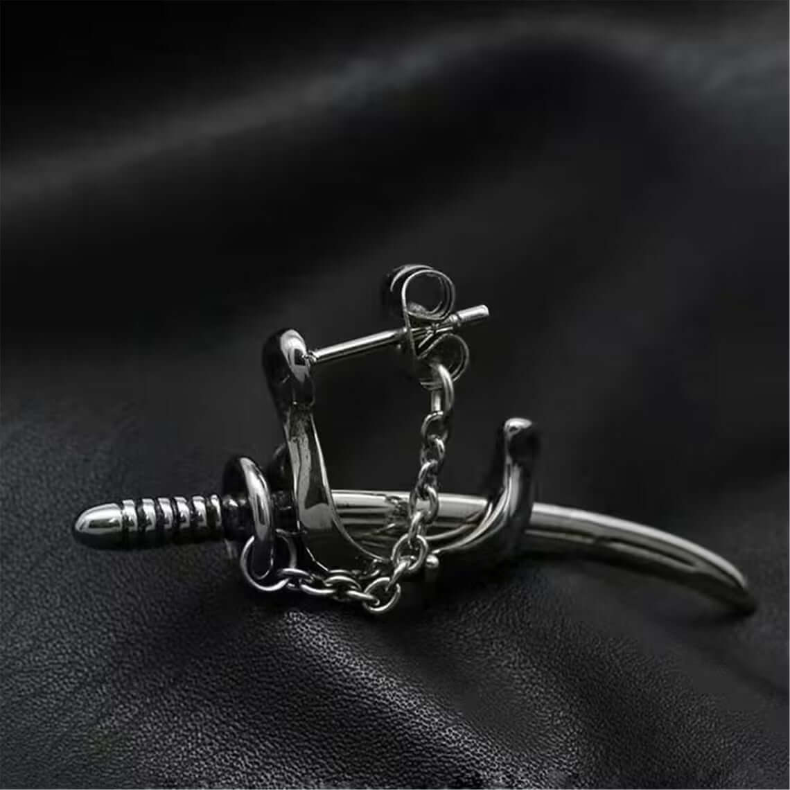 THE MEN THING Nose & Ear Ring Pair (Both Ears) SAMURAI - Titanium Steel Stud Earrings for Men & Boys (2 Pcs)