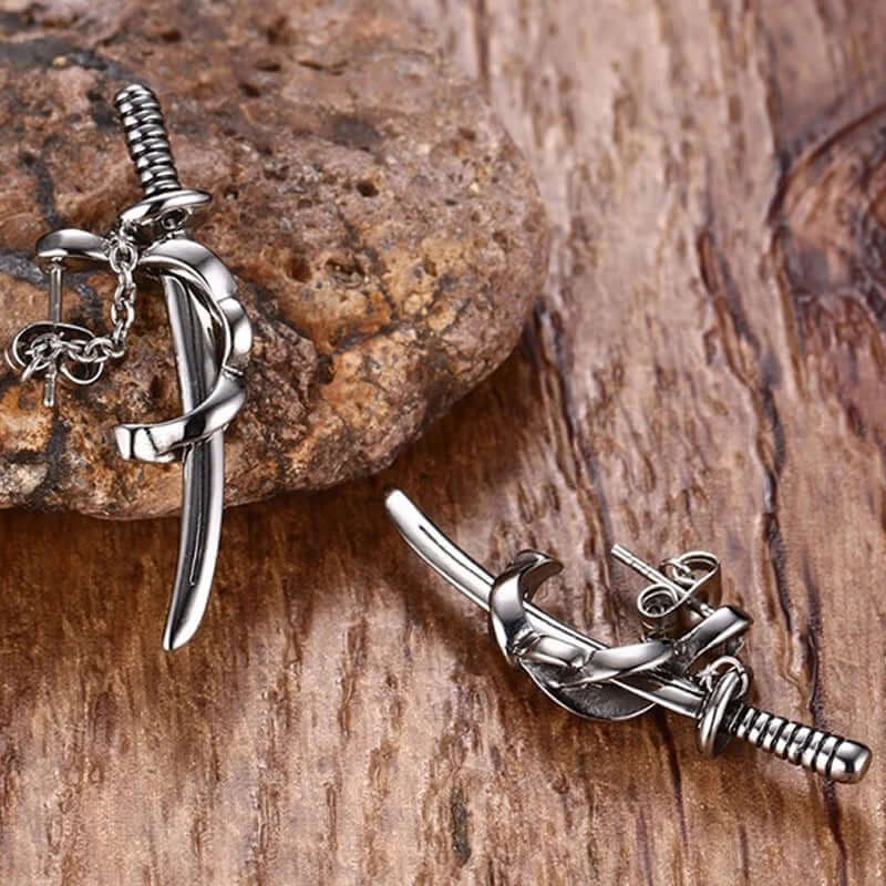 THE MEN THING Nose & Ear Ring Pair (Both Ears) SAMURAI - Titanium Steel Stud Earrings for Men & Boys (2 Pcs)