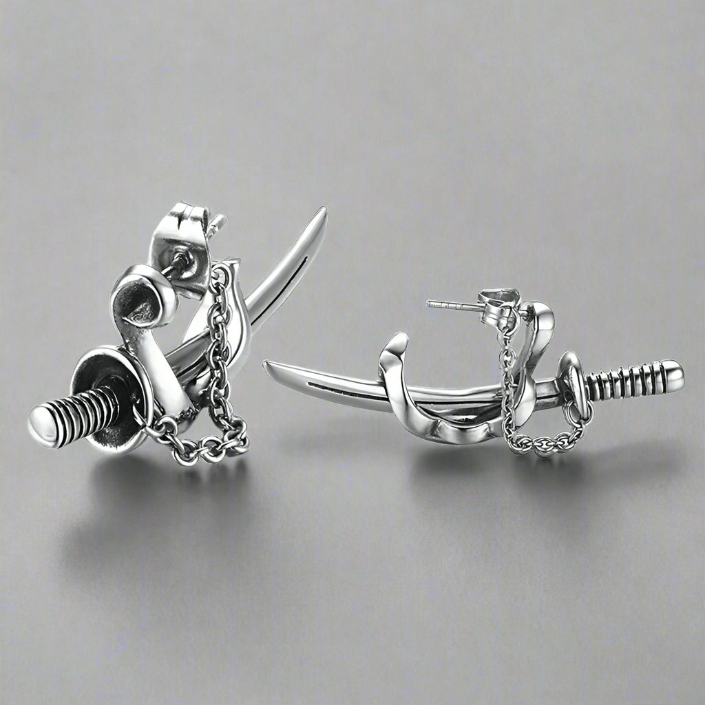 THE MEN THING Nose & Ear Ring Pair (Both Ears) SAMURAI - Titanium Steel Stud Earrings for Men & Boys (2 Pcs)
