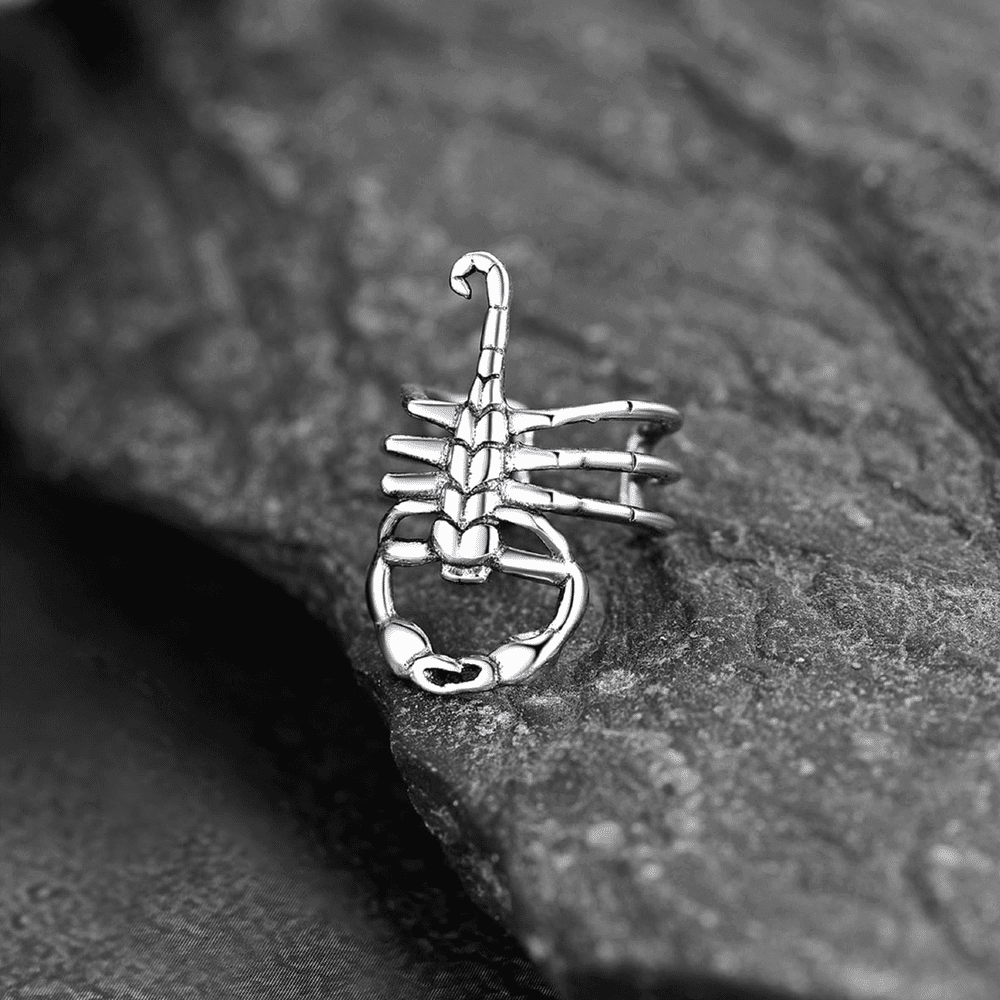 THE MEN THING Nose & Ear Ring Pair (Both Ears) SCORPION STINGER - Non Piercing Earring – Pure Stainless Steel for Men and Boys (2 Pcs)