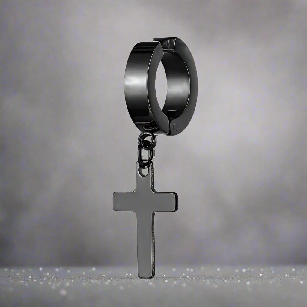 THE MEN THING Nose & Ear Ring Pair (Both Ears) SHADOW CROSS - BLACK - Pure Titanium Steel Ear Hoop Earrings for Men & Boys (2 Pcs)