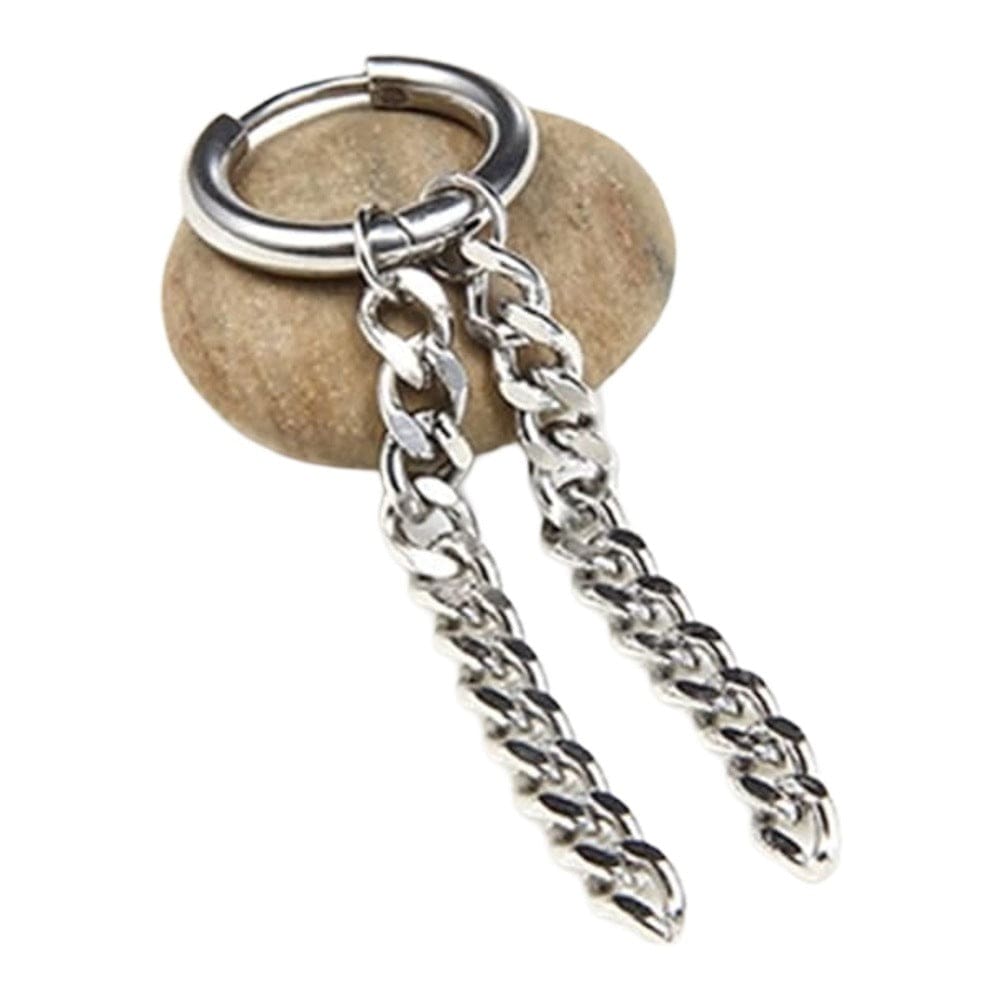 THE MEN THING Nose & Ear Ring Pair (Both Ears) SILVER NOCTURNE LINK - 2mm Titanium Steel Hoop Earrings for Men & Boys (2 Pcs)