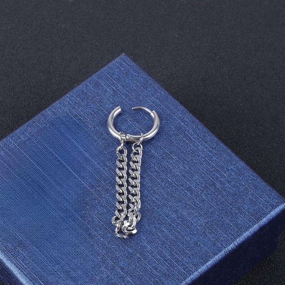 THE MEN THING Nose & Ear Ring Pair (Both Ears) SILVER NOCTURNE LINK - 2mm Titanium Steel Hoop Earrings for Men & Boys (2 Pcs)