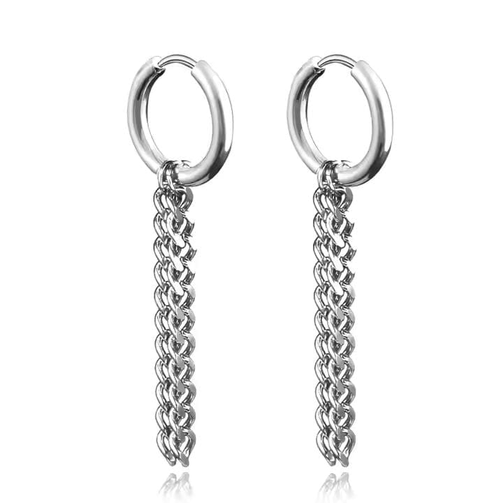 THE MEN THING Nose & Ear Ring Pair (Both Ears) SILVER NOCTURNE LINK - 2mm Titanium Steel Hoop Earrings for Men & Boys (2 Pcs)