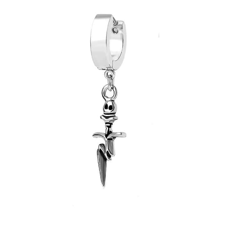 THE MEN THING Nose & Ear Ring Pair (Both Ears) SKULL DAGGER SILVER - Pure Titanium Steel Ear Hoop Earrings for Men & Boys (2 Pcs)