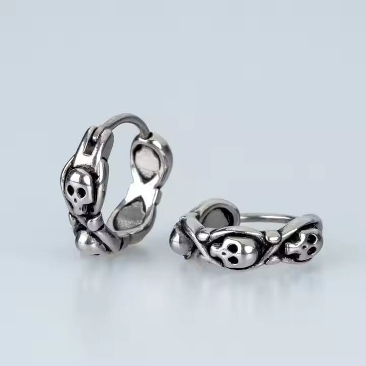 THE MEN THING Nose & Ear Ring Pair (Both Ears) SKULL RIOT - Titanium Steel Hoop Earrings for Men & Boys (2 Pcs)