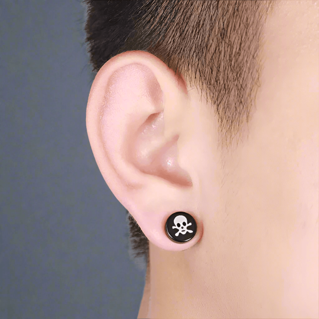 THE MEN THING Nose & Ear Ring Pair (Both Ears) SKULLIX - Magnetic Non-Piercing Pure Titanium Steel Studs Earrings for Men & Boys (2 Pcs)