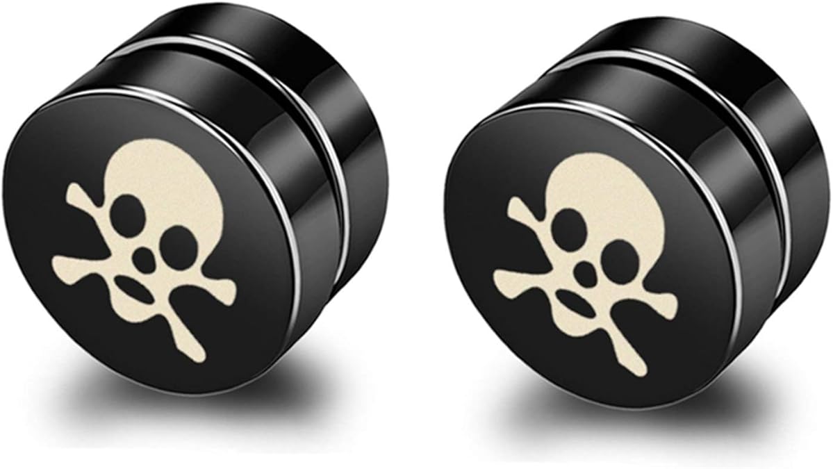 THE MEN THING Nose & Ear Ring Pair (Both Ears) SKULLIX - Magnetic Non-Piercing Pure Titanium Steel Studs Earrings for Men & Boys (2 Pcs)