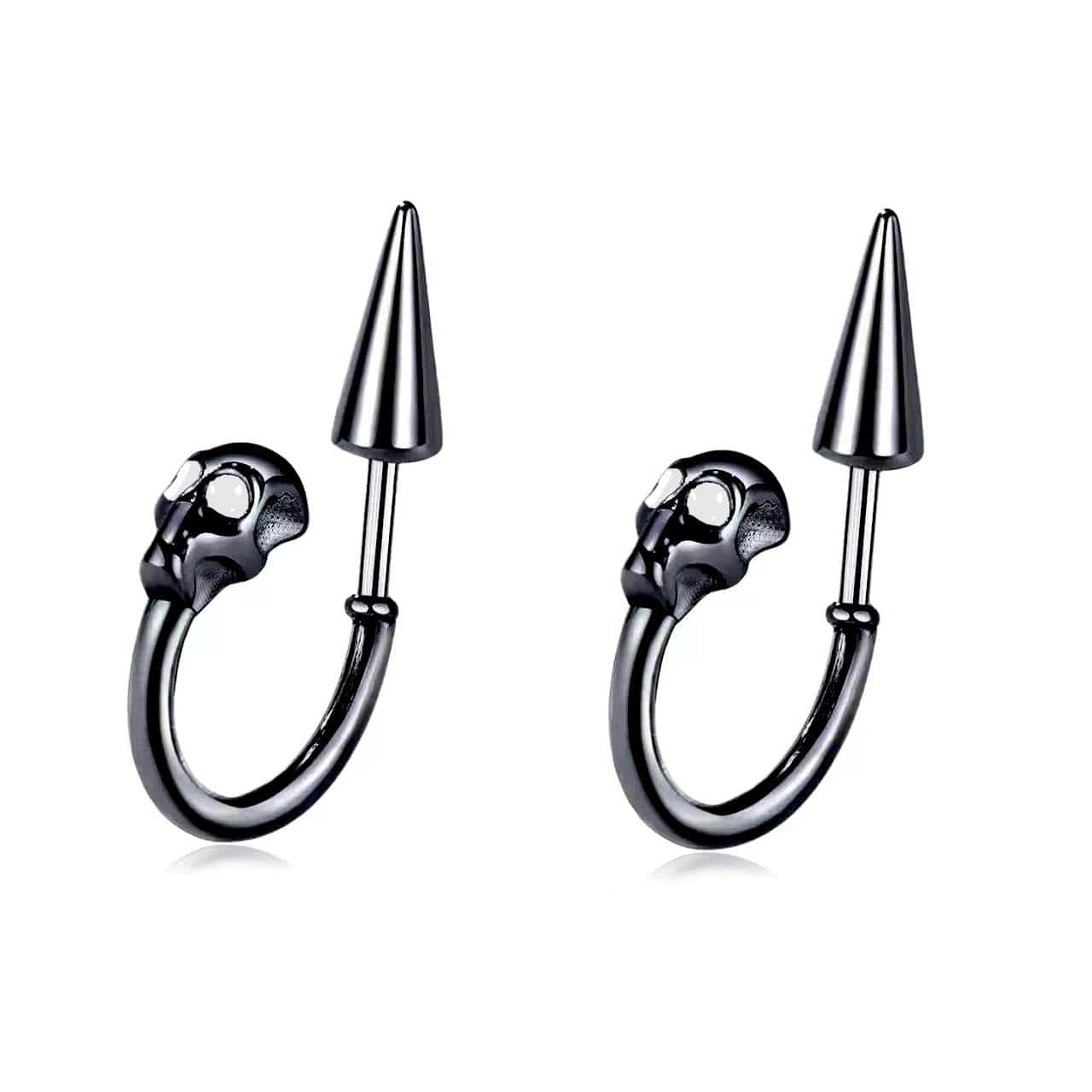 THE MEN THING Nose & Ear Ring Pair (Both Ears) SKULLSCAPE - BLACK - Pure Titanium Steel Ear Hoop Earrings for Men & Boys (2 Pcs)