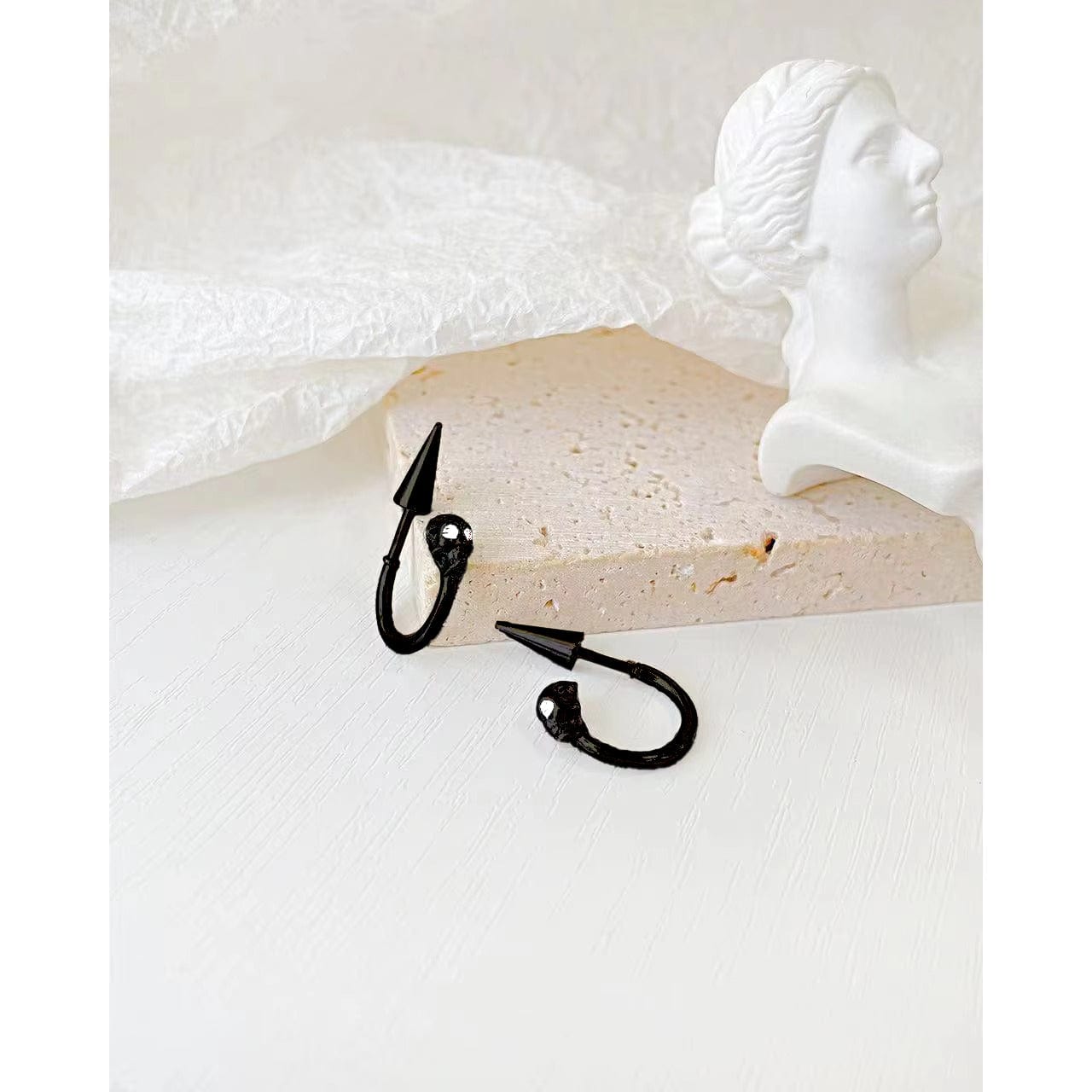 THE MEN THING Nose & Ear Ring Pair (Both Ears) SKULLSCAPE - BLACK - Pure Titanium Steel Ear Hoop Earrings for Men & Boys (2 Pcs)