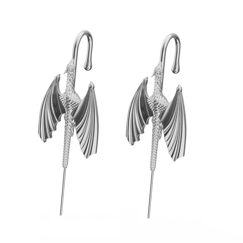 THE MEN THING Nose & Ear Ring Pair (Both Ears) SOAR DRAGON - Pure Titanium Steel Ear Crawler Hook Pin Cuff Earrings for Men & Boys (2 Pcs)
