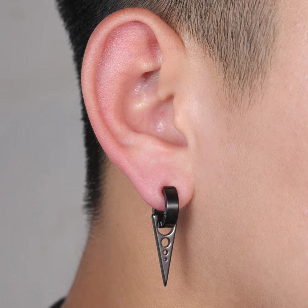 THE MEN THING Nose & Ear Ring Pair (Both Ears) SPIKE DROP BLACK- Pure Titanium Steel Ear Hoop Earrings for Men & Boys (2 Pcs)