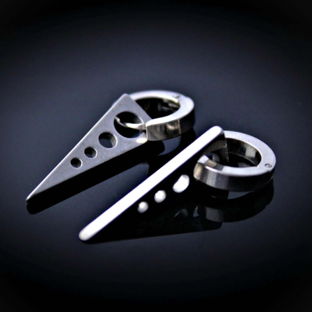 THE MEN THING Nose & Ear Ring Pair (Both Ears) SPIKE DROP SILVER - Pure Titanium Steel Ear Hoop Earrings for Men & Boys (2 Pcs)