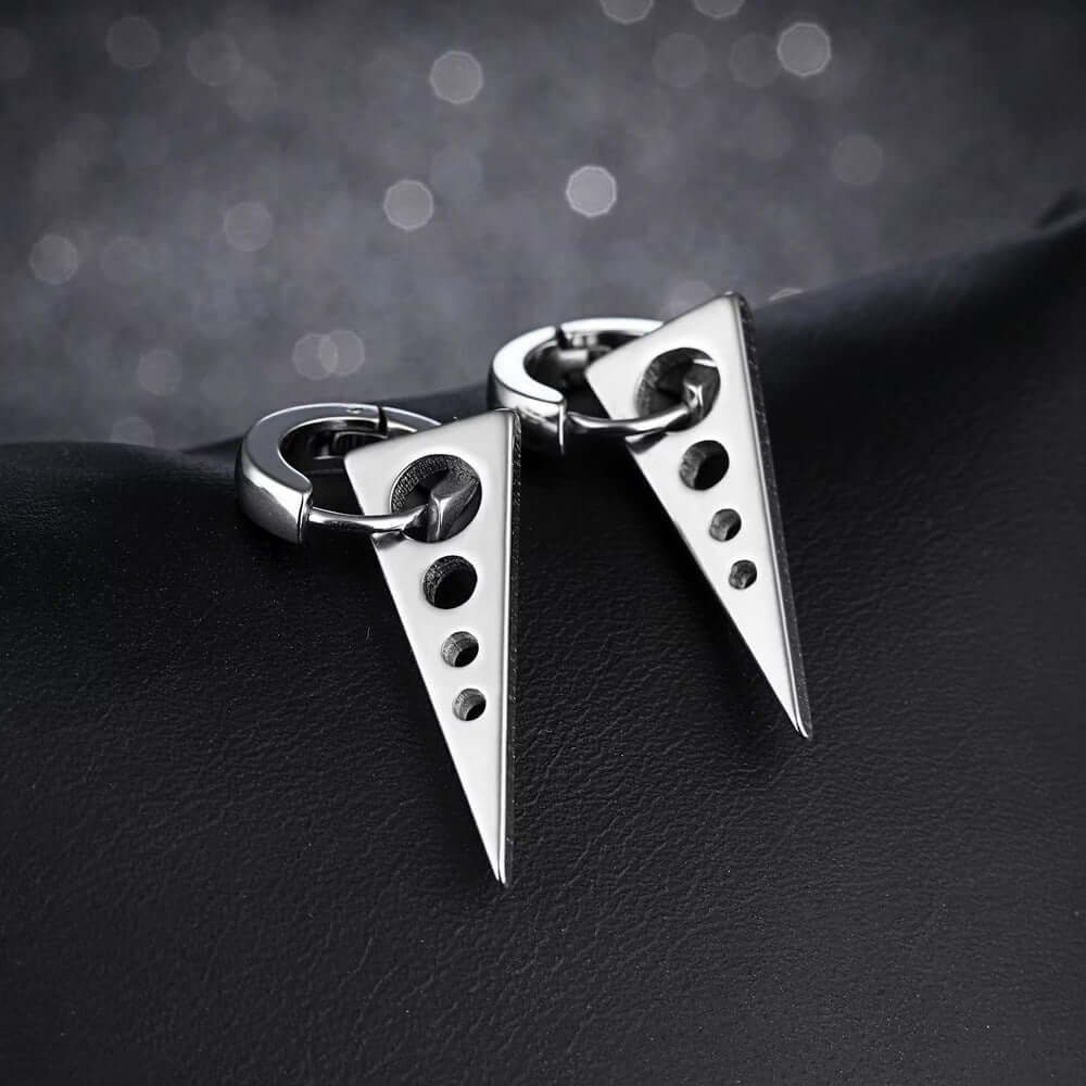 THE MEN THING Nose & Ear Ring Pair (Both Ears) SPIKE DROP SILVER - Pure Titanium Steel Ear Hoop Earrings for Men & Boys (2 Pcs)