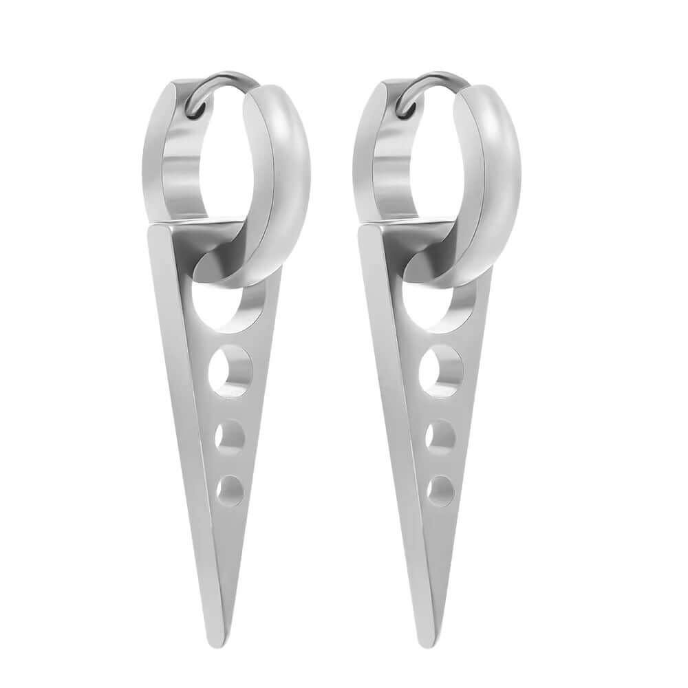 THE MEN THING Nose & Ear Ring Pair (Both Ears) SPIKE DROP SILVER - Pure Titanium Steel Ear Hoop Earrings for Men & Boys (2 Pcs)