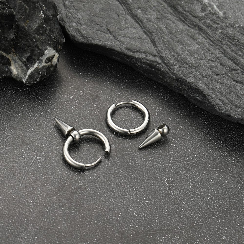 THE MEN THING Nose & Ear Ring Pair (Both Ears) SPIREHOOP - SILVER - Pure Titanium Steel Ear Hoop Earrings for Men & Boys (2 Pcs)
