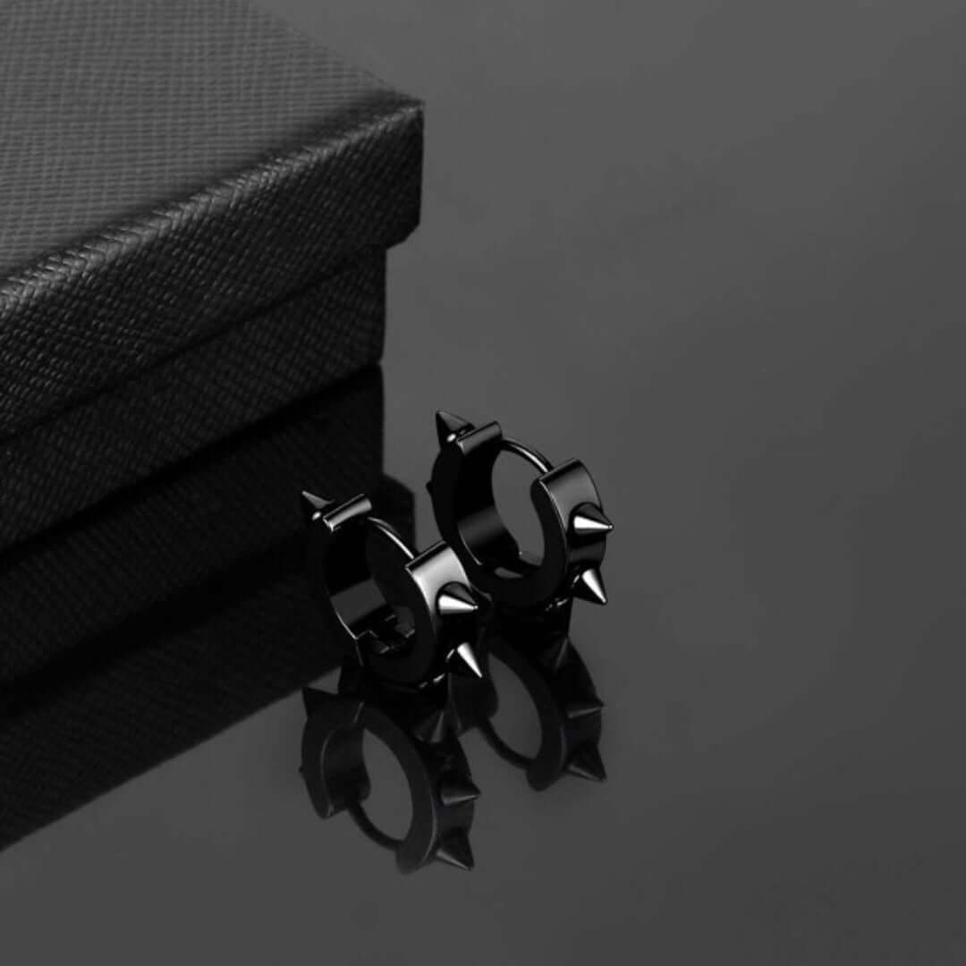 THE MEN THING Nose & Ear Ring Pair (Both Ears) SPYRAL BLACK - Titanium Steel Stud Earrings for Men & Boys (2 Pcs)
