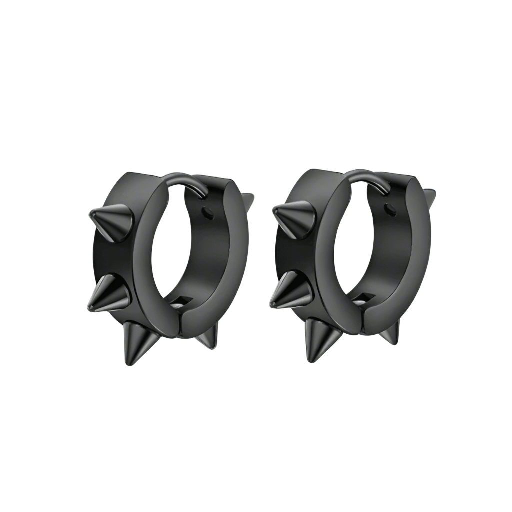 THE MEN THING Nose & Ear Ring Pair (Both Ears) SPYRAL BLACK - Titanium Steel Stud Earrings for Men & Boys (2 Pcs)