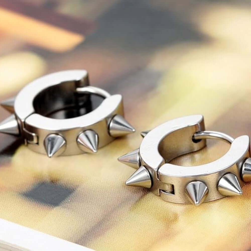 THE MEN THING Nose & Ear Ring Pair (Both Ears) SPYRAL SILVER - Titanium Steel Stud Earrings for Men & Boys (2 Pcs)