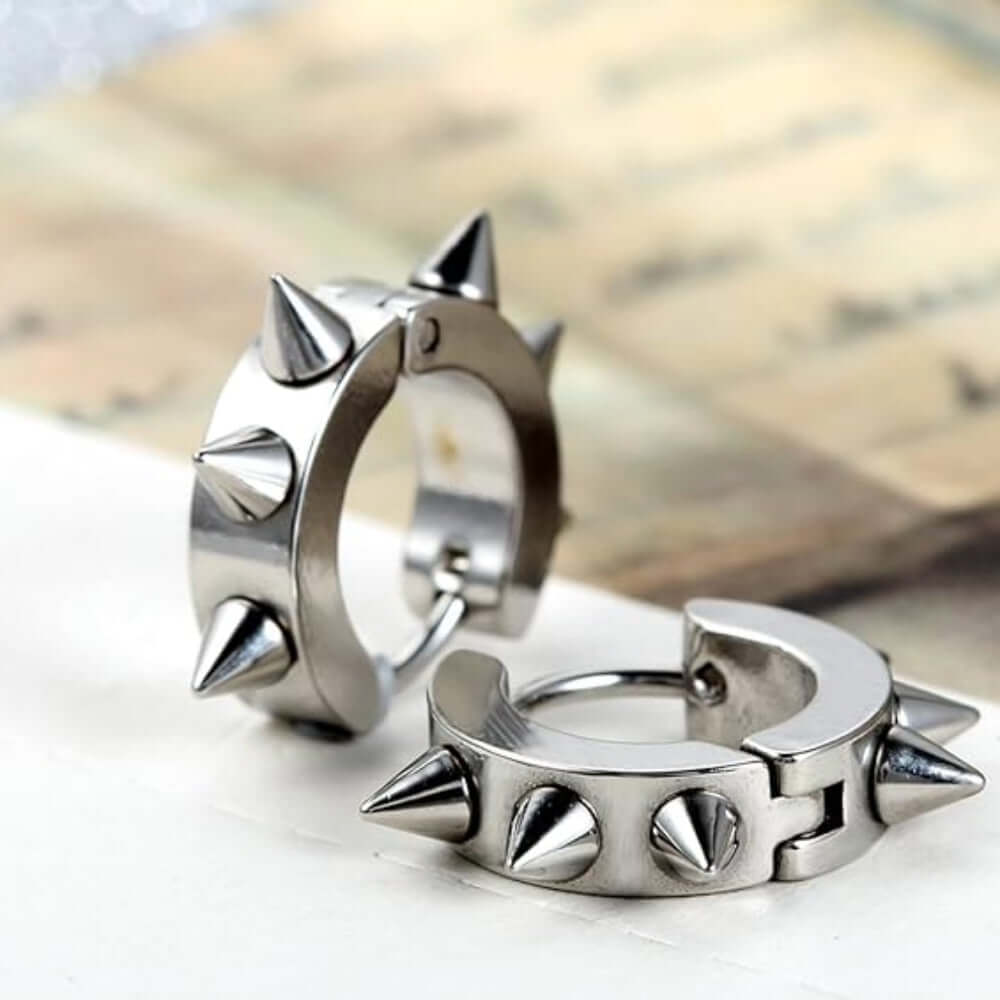THE MEN THING Nose & Ear Ring Pair (Both Ears) SPYRAL SILVER - Titanium Steel Stud Earrings for Men & Boys (2 Pcs)