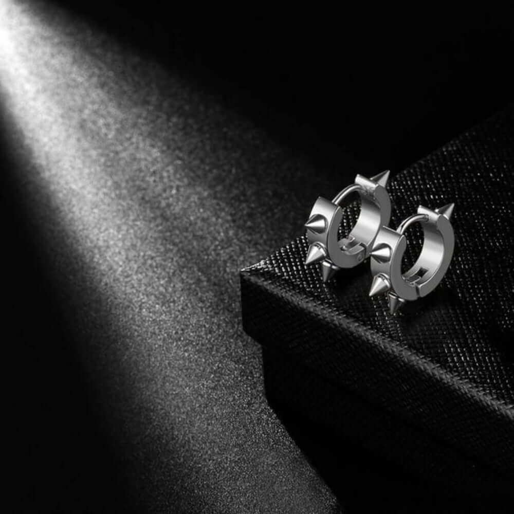THE MEN THING Nose & Ear Ring Pair (Both Ears) SPYRAL SILVER - Titanium Steel Stud Earrings for Men & Boys (2 Pcs)