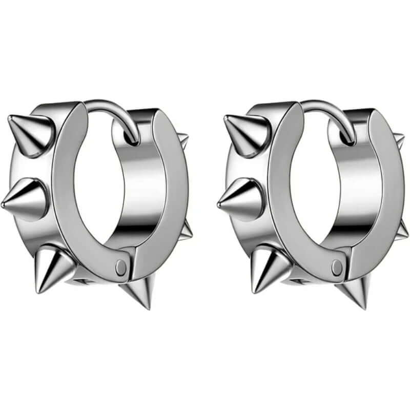 THE MEN THING Nose & Ear Ring Pair (Both Ears) SPYRAL SILVER - Titanium Steel Stud Earrings for Men & Boys (2 Pcs)