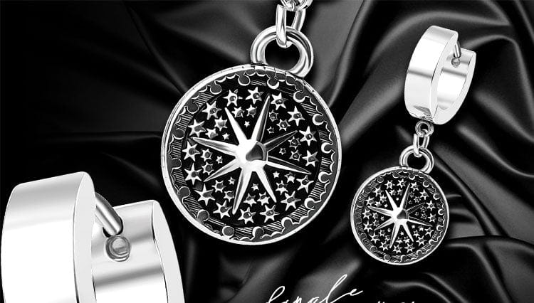 THE MEN THING Nose & Ear Ring Pair (Both Ears) STARBURST - Titanium Steel Hoop Earrings for Men & Boys (2 Pcs)
