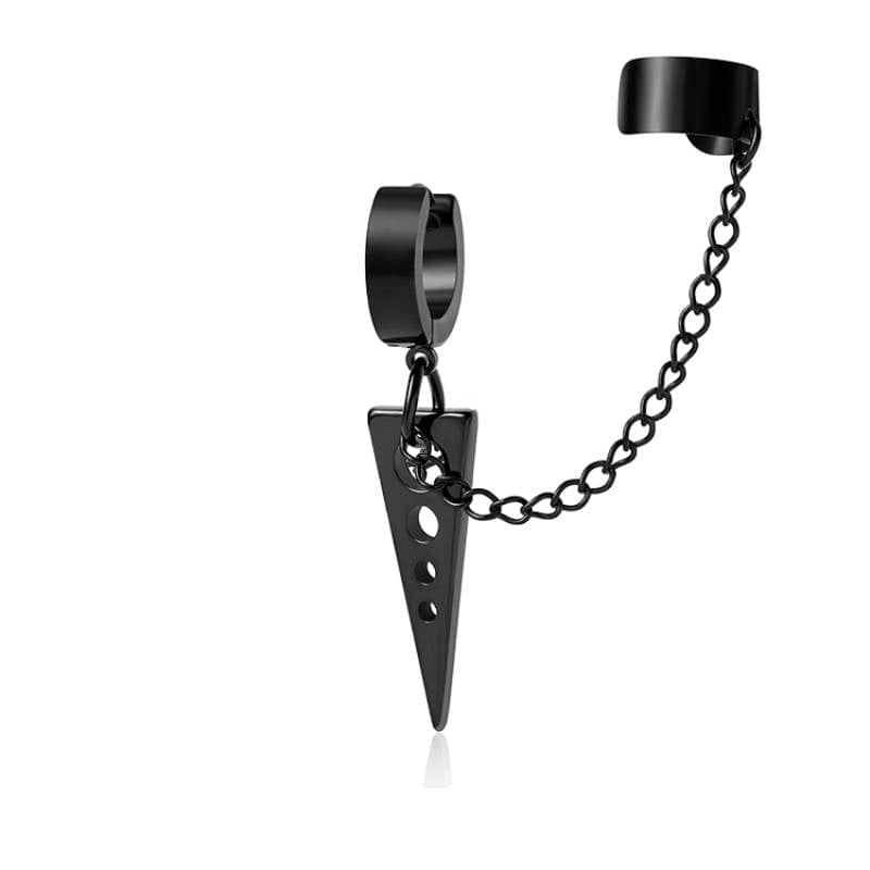 THE MEN THING Nose & Ear Ring Pair (Both Ears) TRIANGLE DROP BLACK - Titanium Steel Hoop Earrings for Men & Boys (2 Pcs)