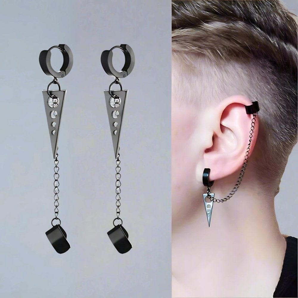 THE MEN THING Nose & Ear Ring Pair (Both Ears) TRIANGLE DROP SILVER - Titanium Steel Hoop Earrings for Men & Boys (2 Pcs)